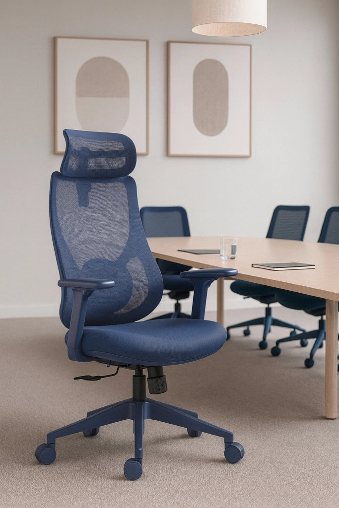 Sedia studio Hispanohogar altezza regolabile in tessuto blu