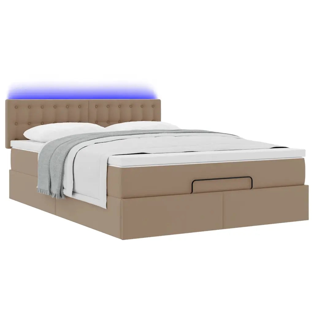Pouf Letto con Materassi e LED Cappuccino 140x190cm Similpelle 3312156