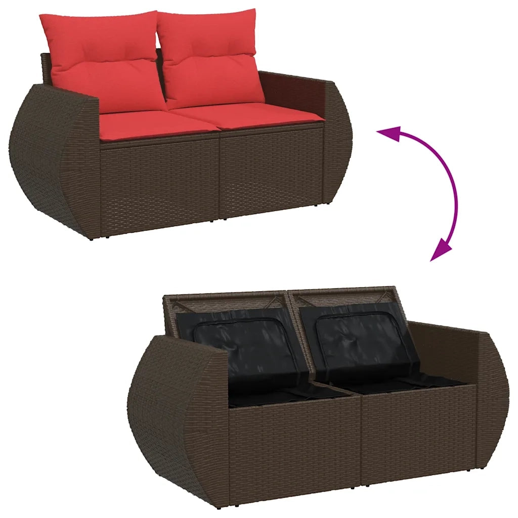 Set Divano da Giardino 5 pz Cuscini Marrone Polyrattan e Acacia 3326565