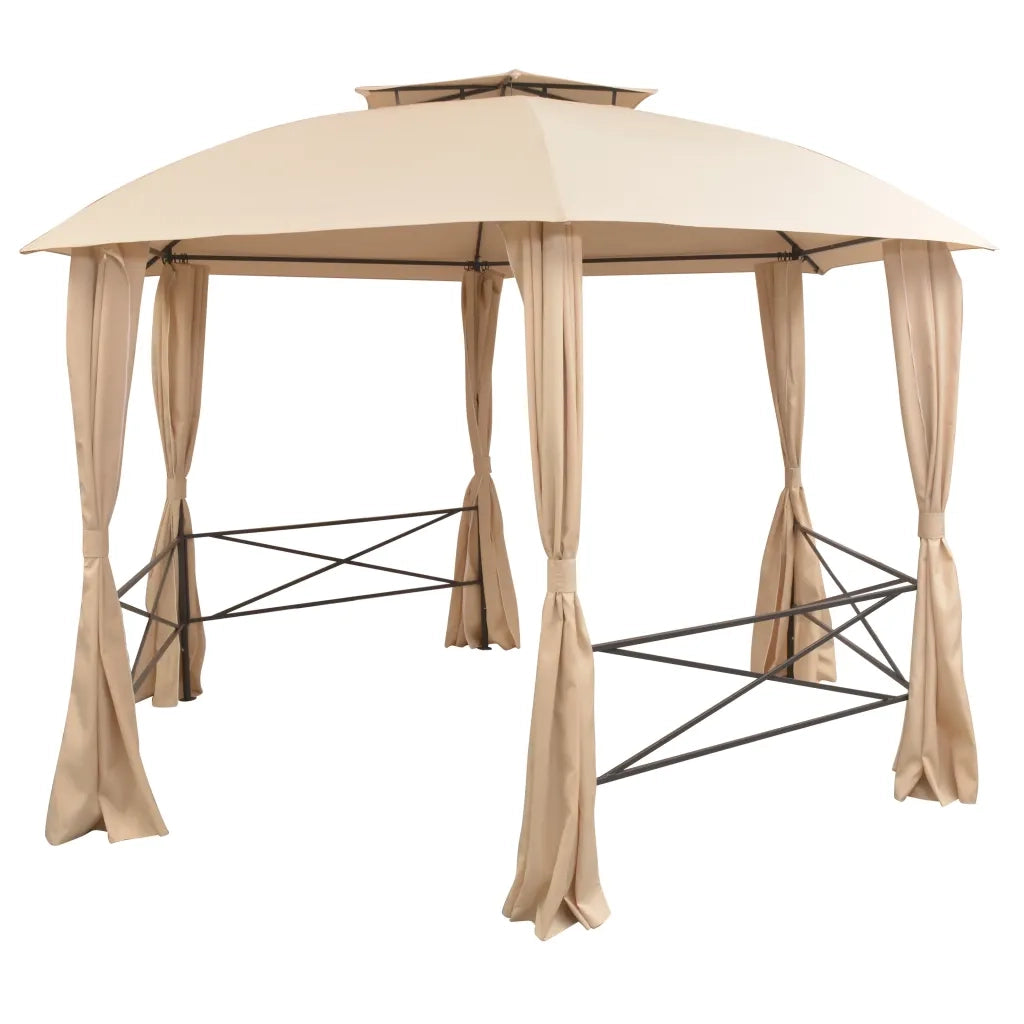 Gazebo | Pergolato Padiglione da Giardino con Tende Esagonale 360x265 cm