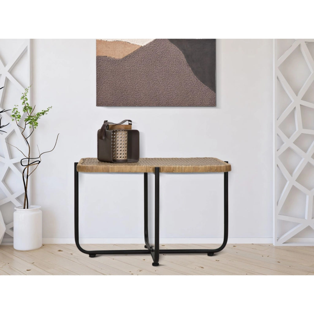 Tavolino da caffè Cebu in rattan e ferro nero — 75x55x46,5 cm