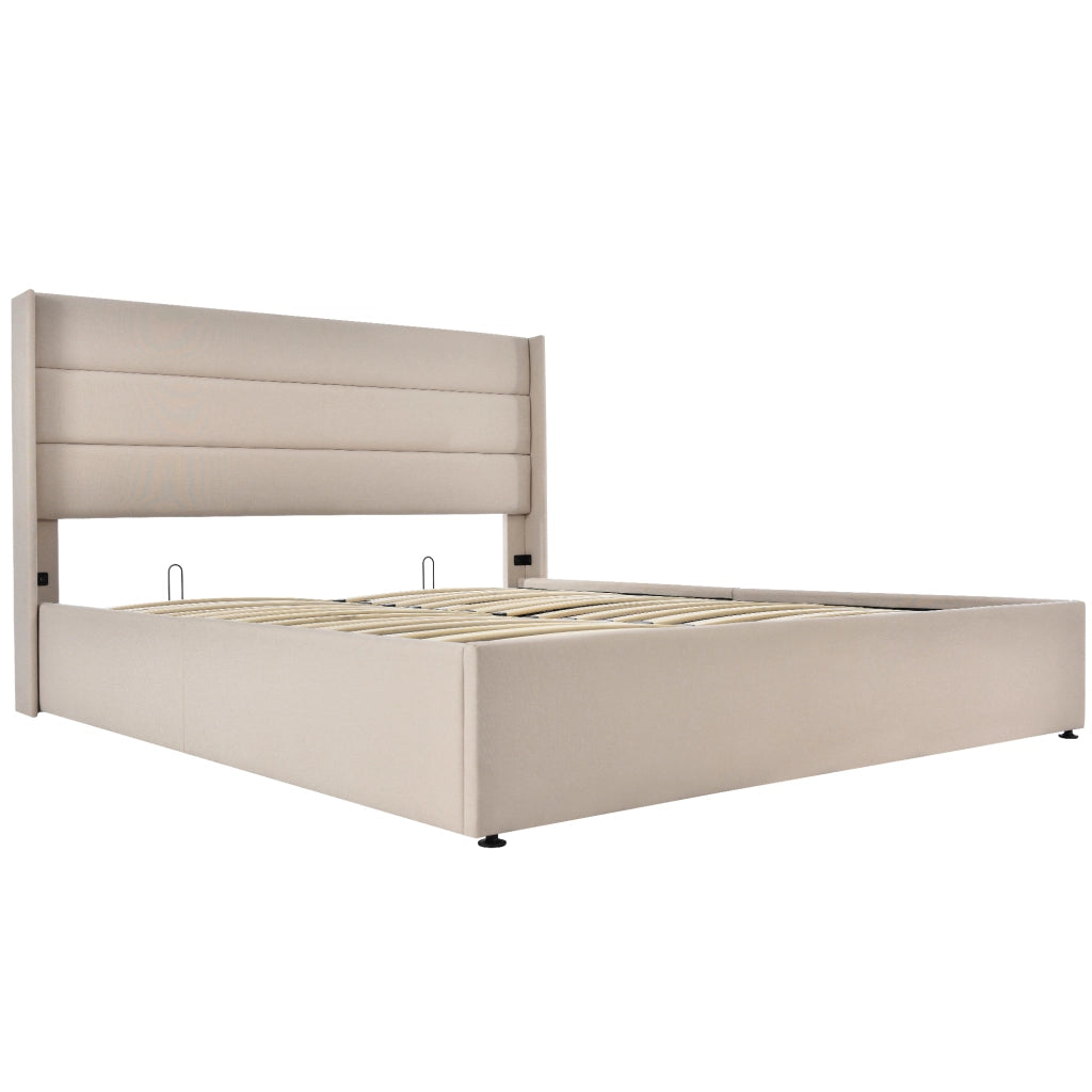 letto imbottito lino beige 140 x 200 cm
