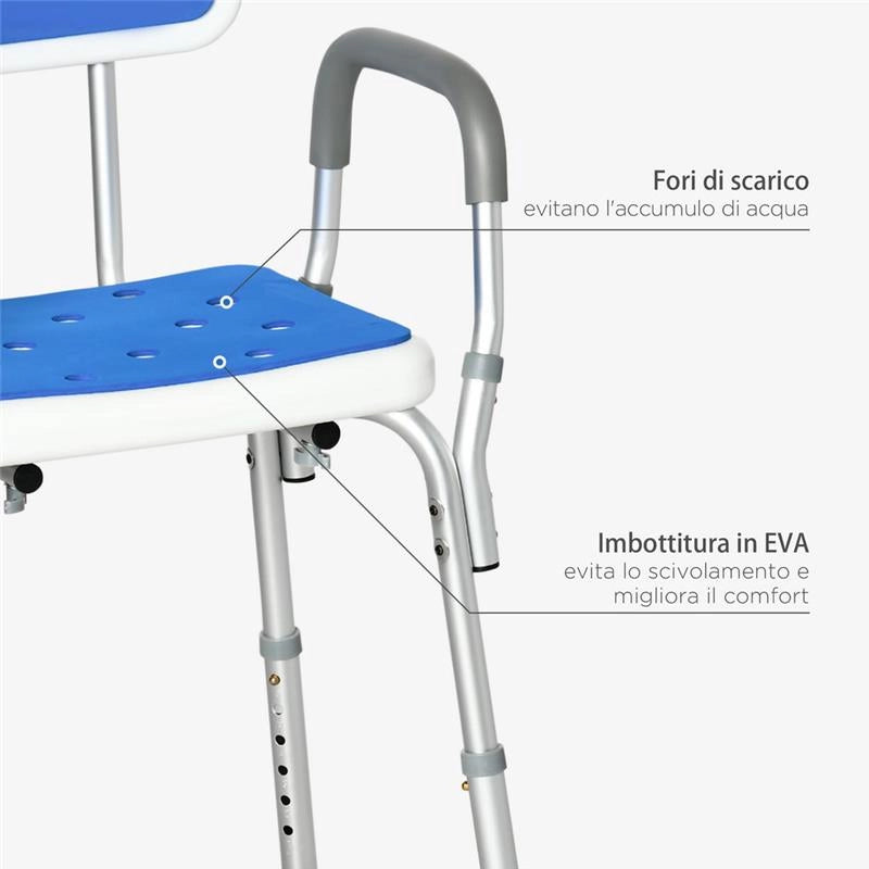 SEDIA PER DOCCIA CON IMBOTTITURA E ALTEZZA REGOLABILE
