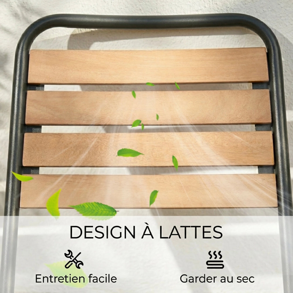 Sedie da Giardino Impilabili ¨C zephmum ¨C Legno Massiccio, Acciaio, Naturale, 61x47x81 cm