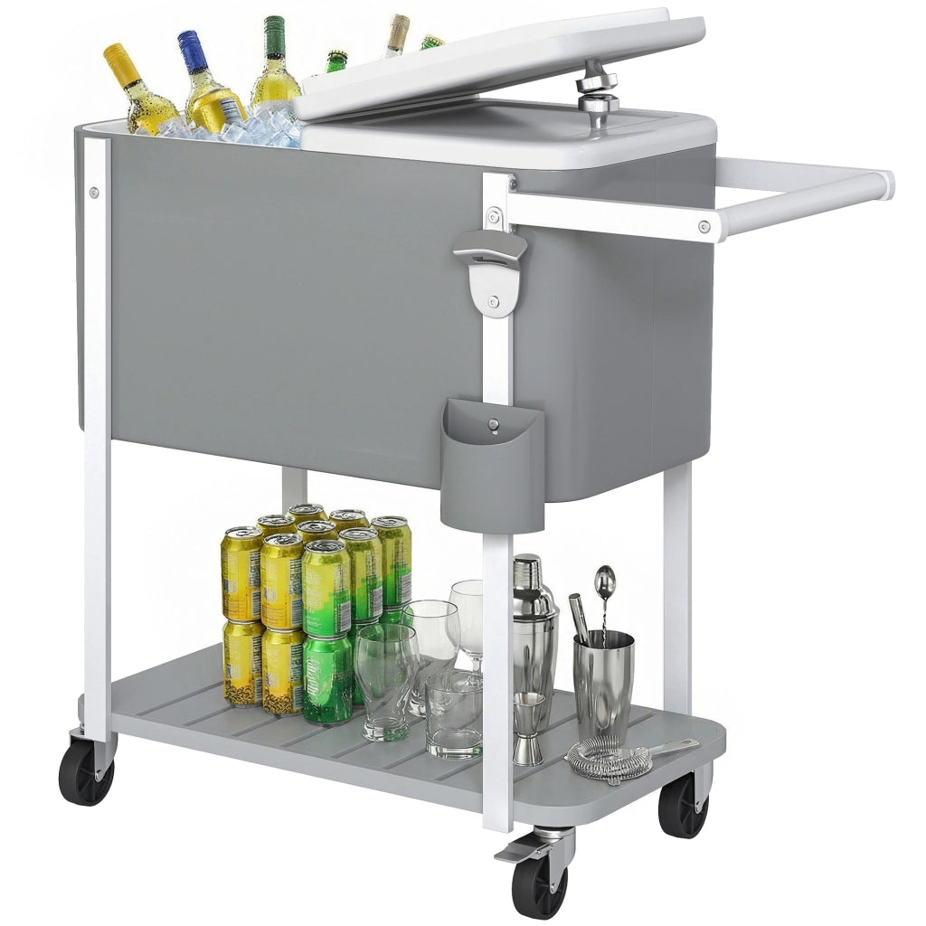Carrello Frigo 56L con Ruote Apribottiglie Scarico e Maniglia ¨C Xylo ¨C Grigio 84x38x83cm