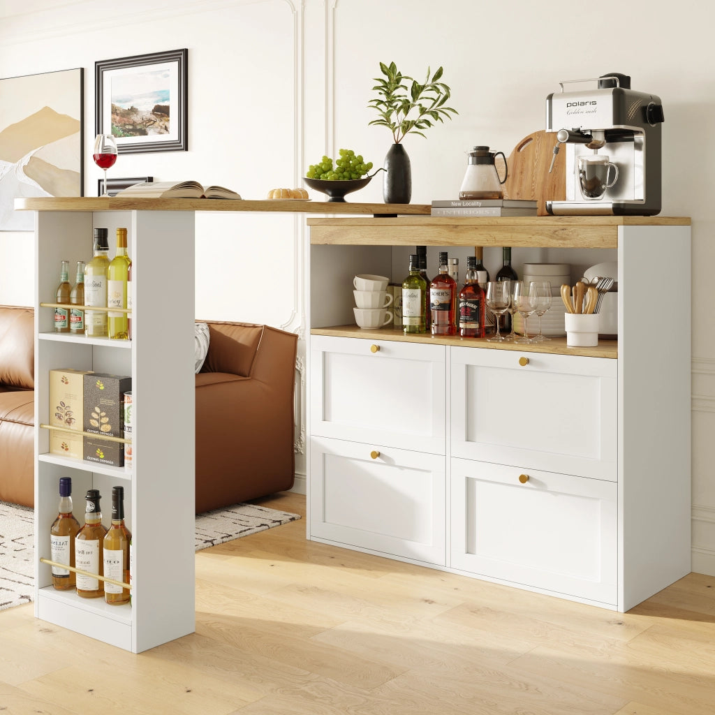OKWISH Mobile Contenitore Modulare con 4 Cassetti e Ripiani Aperti Girevoli 360, per Soggiorno Studio, MDF, 105 x 39 x 102 cm