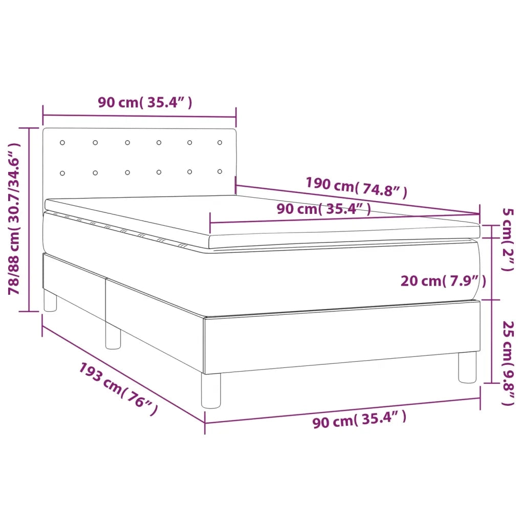 Letto a Molle con Materasso e LED-Struttura Letto con Materasso Grigio Chiaro 90x190 cm Velluto 226550