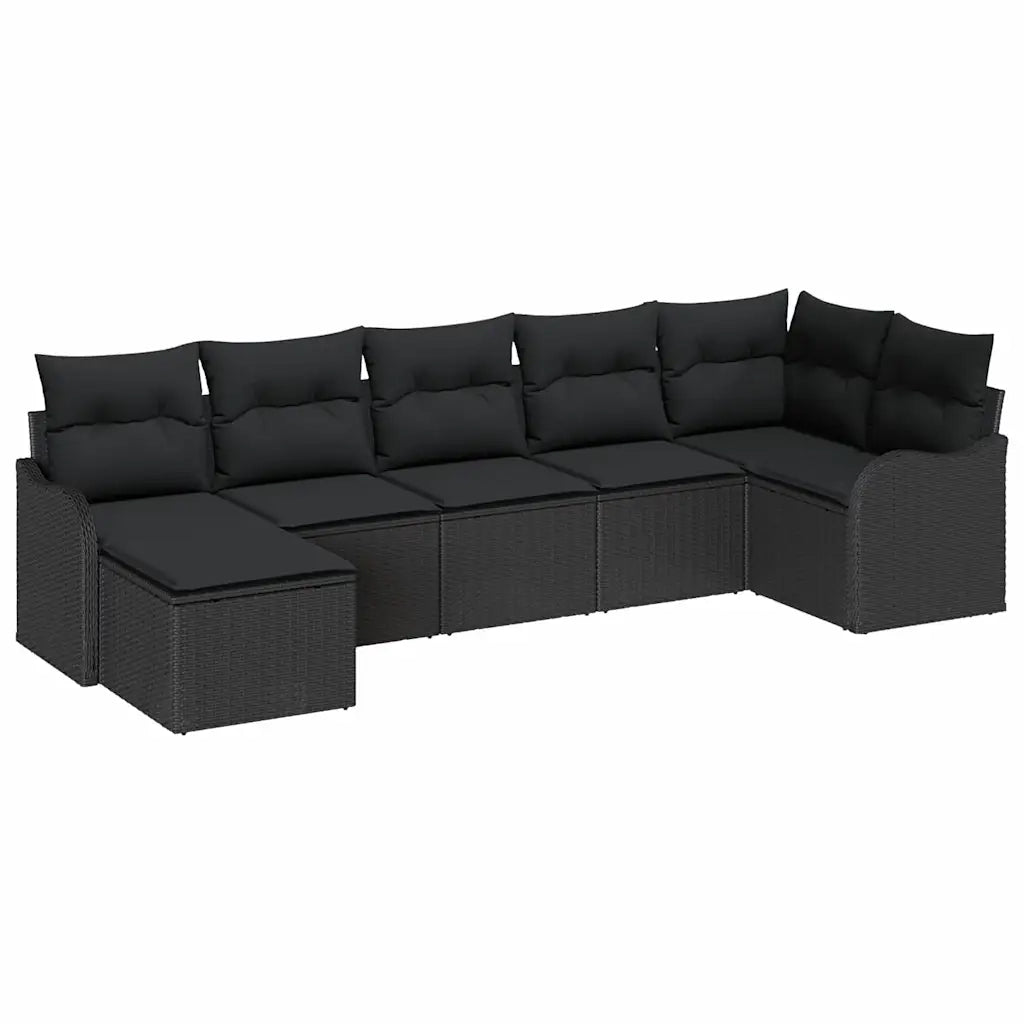 Set Divano da Giardino con cuscino 7 pcs Nero Poly Rattan