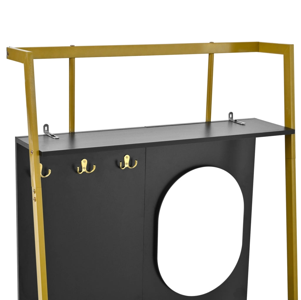 Guardaroba da ingresso 78x38.5x180.5 cm con specchio e vano scarpe nero