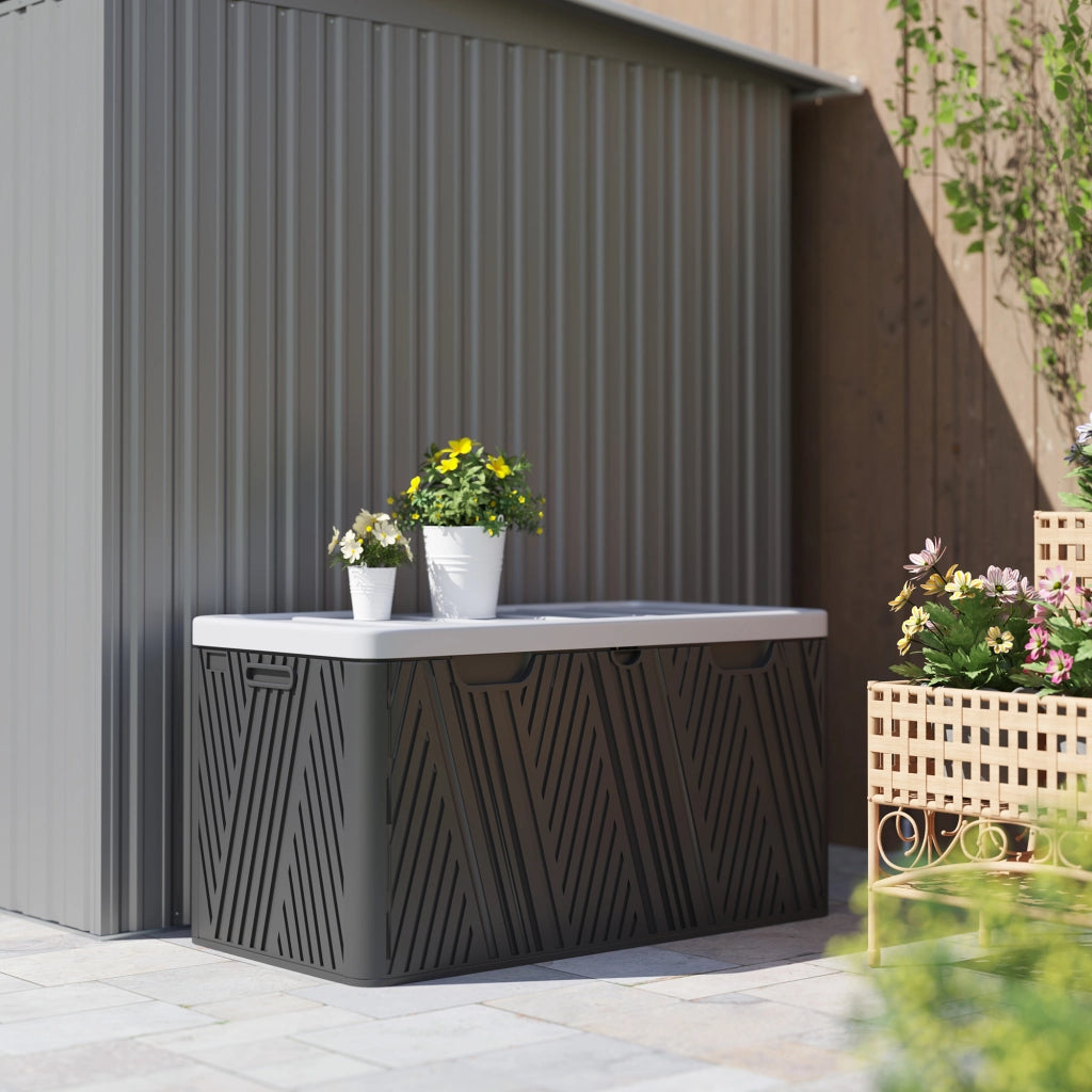 Panca Contenitore in HDPE con Maniglie e Leva a Gas ¨C zephmum ¨C 115x60x60 cm, Nero Grigio