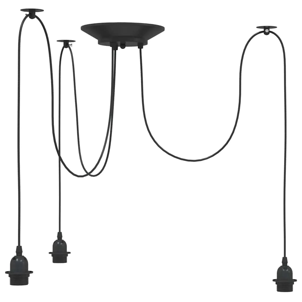 Lampada a sospensione vintage regolabile altezza 150 x 20 cm 3 portalampada design elegante metallo nero sala da pranzo 02_0058020
