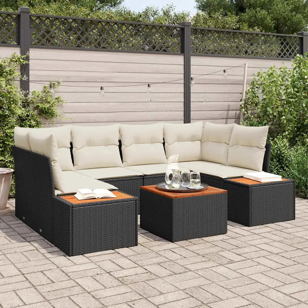 Set Divano da Giardino con cuscino 6 pcs Nero Poly Rattan