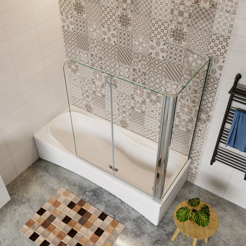 H.140 cm Sopravasca da Bagno Doccia con Parete Fissa 100x80 cm Due Ante Pieghevoli a Libro Vetro Temperato Trasparente 6 mm Anticalcare Cromo Lucido