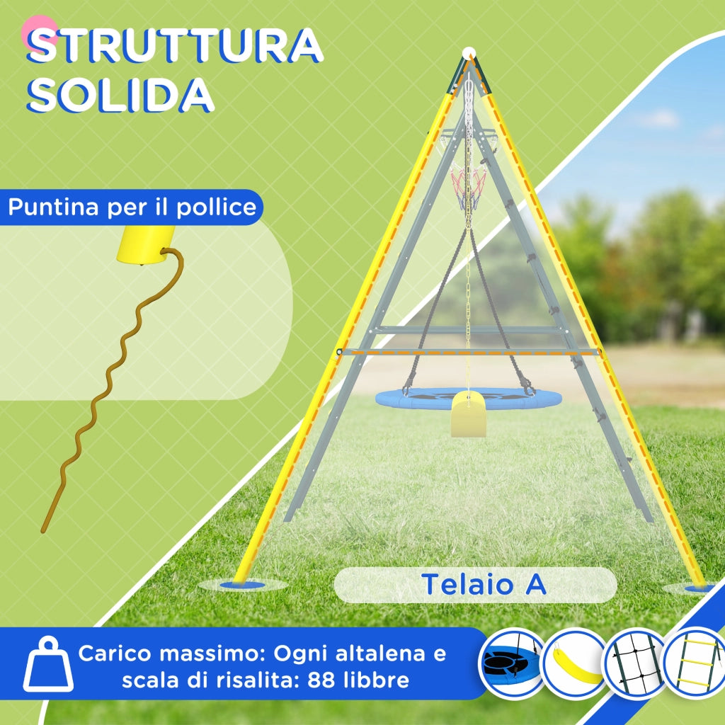 Altalena da Giardino con Scalette e Canestro ¨C Xylo ¨C Set Rotonda Acciaio per Bambini 3-8 Anni
