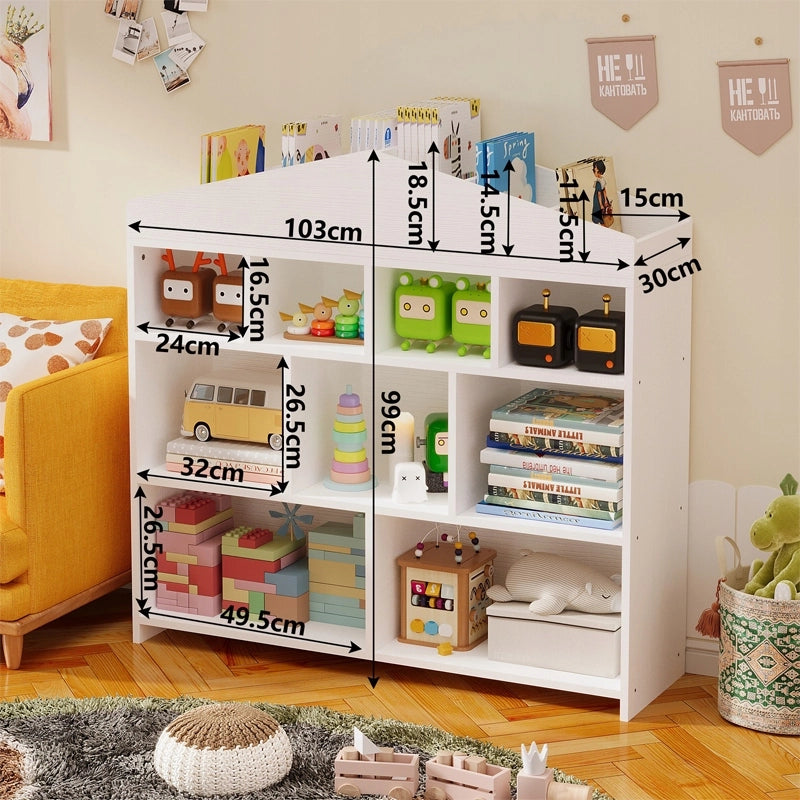 Scaffale bianco per bambini per giocattoli, libri, accessori, organizer, 9 scomparti