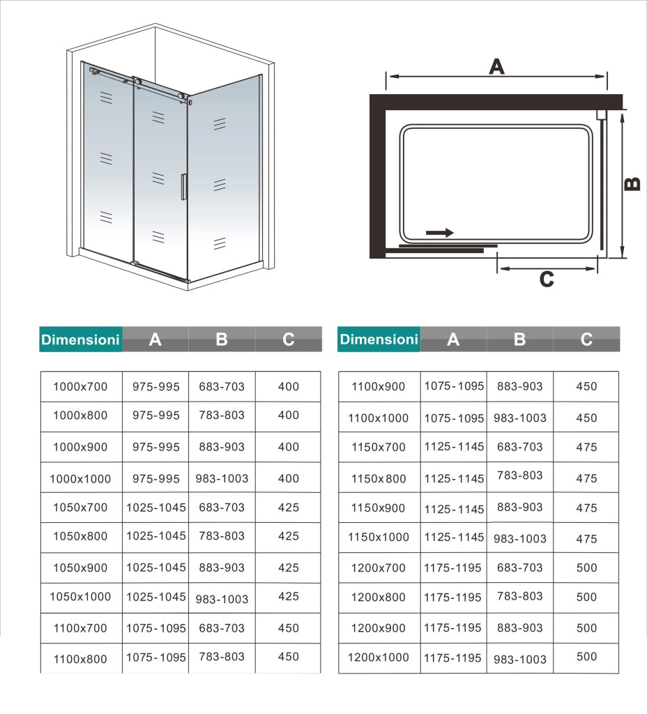 Box Doccia Angolare 110X90 cm H.195 cm Porta Scorrevole con Parete Fissa Vetro 8 mm Temperato Anticalcare Trasparente Telaio Cromo Dorato