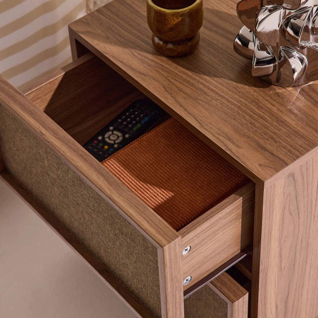 Set di 2 comodini decorati in legno e tessuto con 2 cassetti , noce