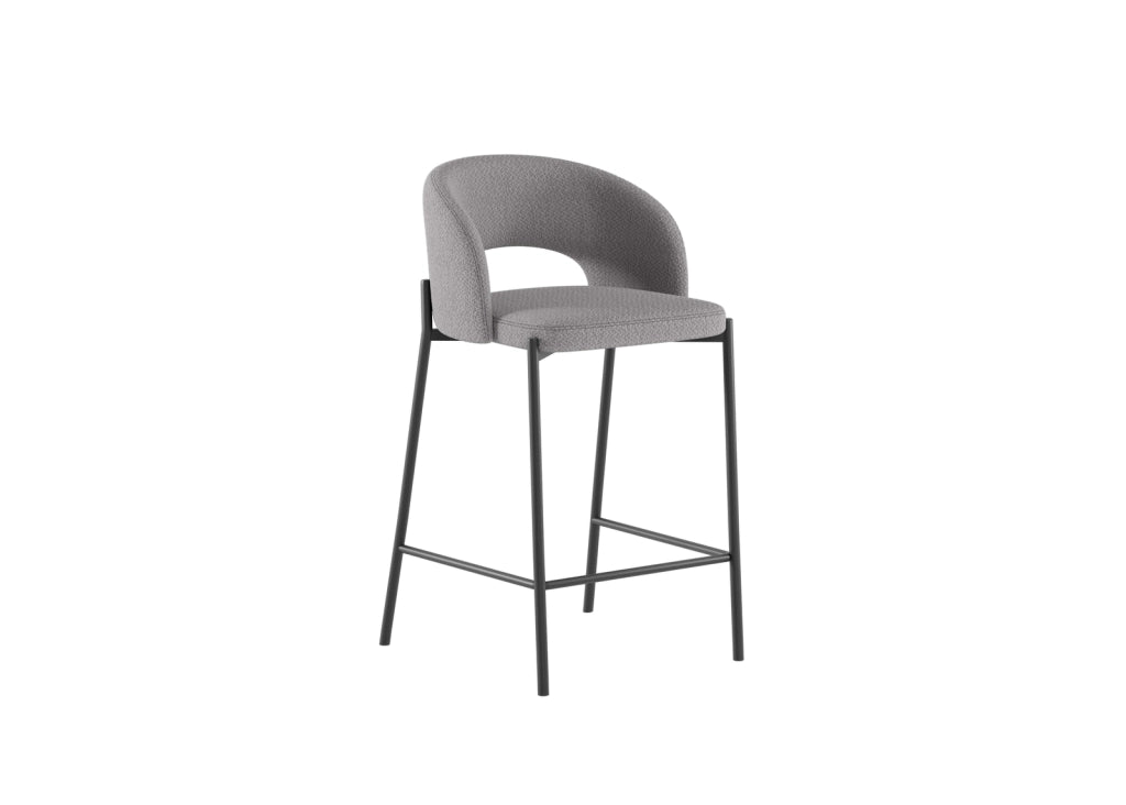Sgabello Cucina Greta con Seduta in Tessuto Grigio Chiaro e Gambe in Metallo Grigio Grafite - Design Ergonomico - Om/394/SGC