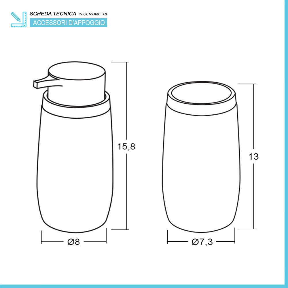 Set accessori bagno in plastica grigio con dispenser sapone e due portaspazzolini Blob