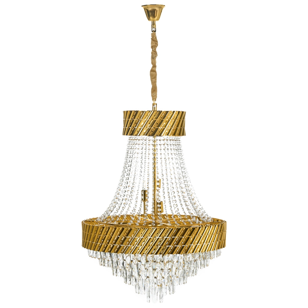 Lampadario con base in metallo dorato e cristalli ⌀ 70 cm Lampada a sospensione Stile glamour Sala da pranzo Soggiorno