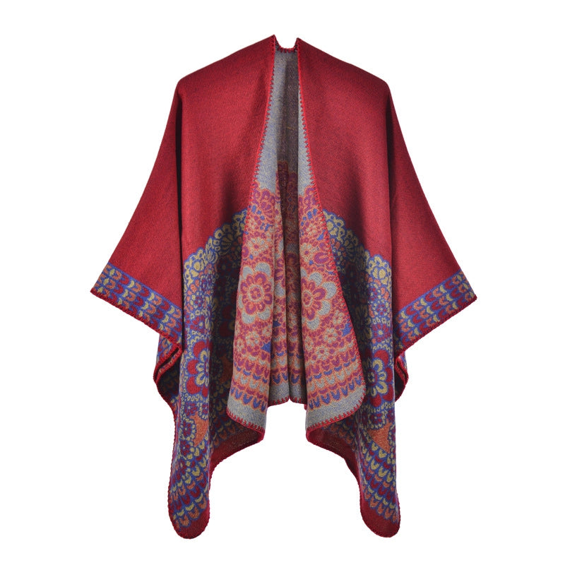 Nuovo modello di scialle caldo con orlo a spacco, mantella, cardigan in cashmere da donna, sciarpa