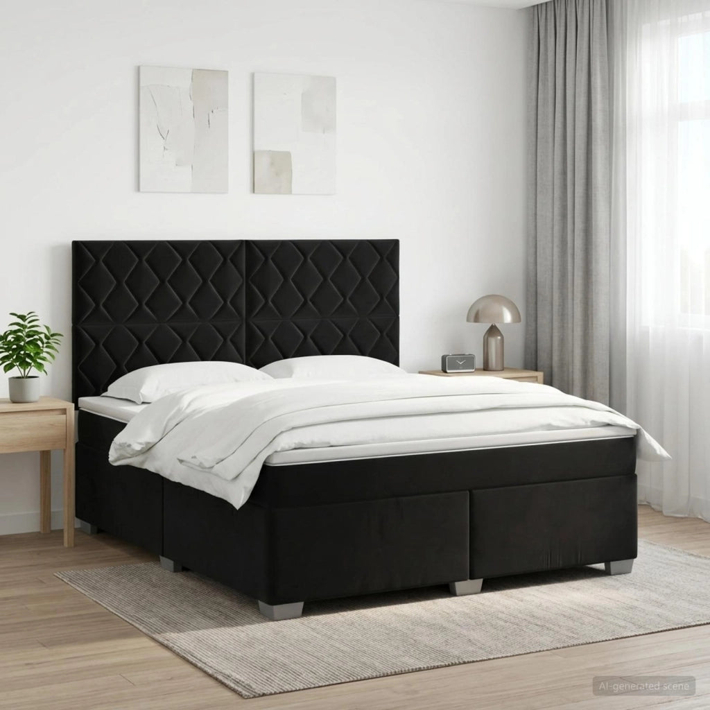 Letto box spring con materasso Nero 140 x 190 cm Velluto 3453646