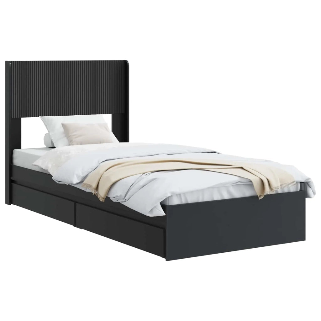 Letto singolo | Letto per adulti | Struttura del letto con stoccaggio e testata Nero 75 x 190 cm