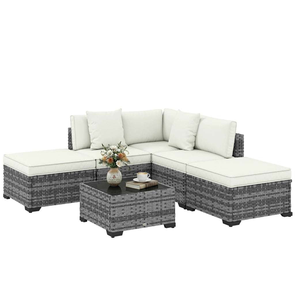 Set Giardino 6 Pezzi Rattan Acciaio ¨C Zephmum ¨C Divano Tavolino Cuscini Grigio