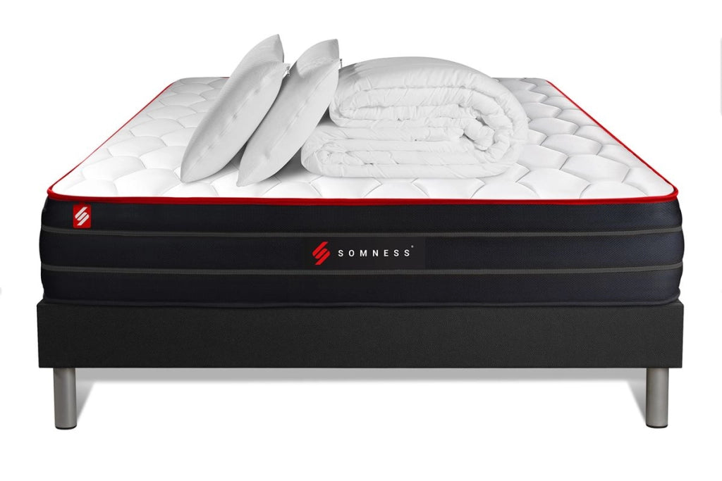 Pacchetto letto completo - Materasso 140x200cm + Box spring con doghe (kit) + 2 cuscini + Piumino - Boost