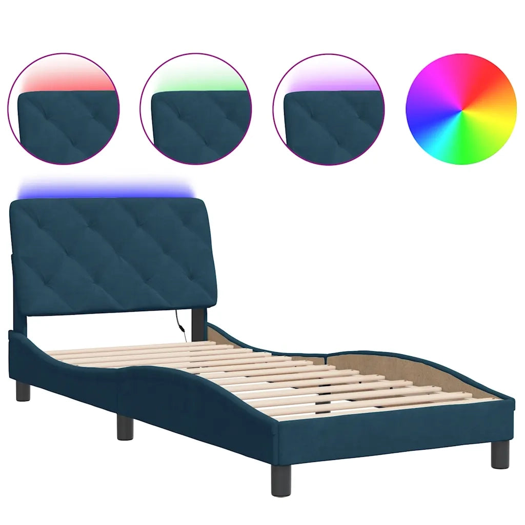 Letto singolo | Letto per adulti | Giroletto con LED senza Materasso Blu 90x190 cm in Velluto