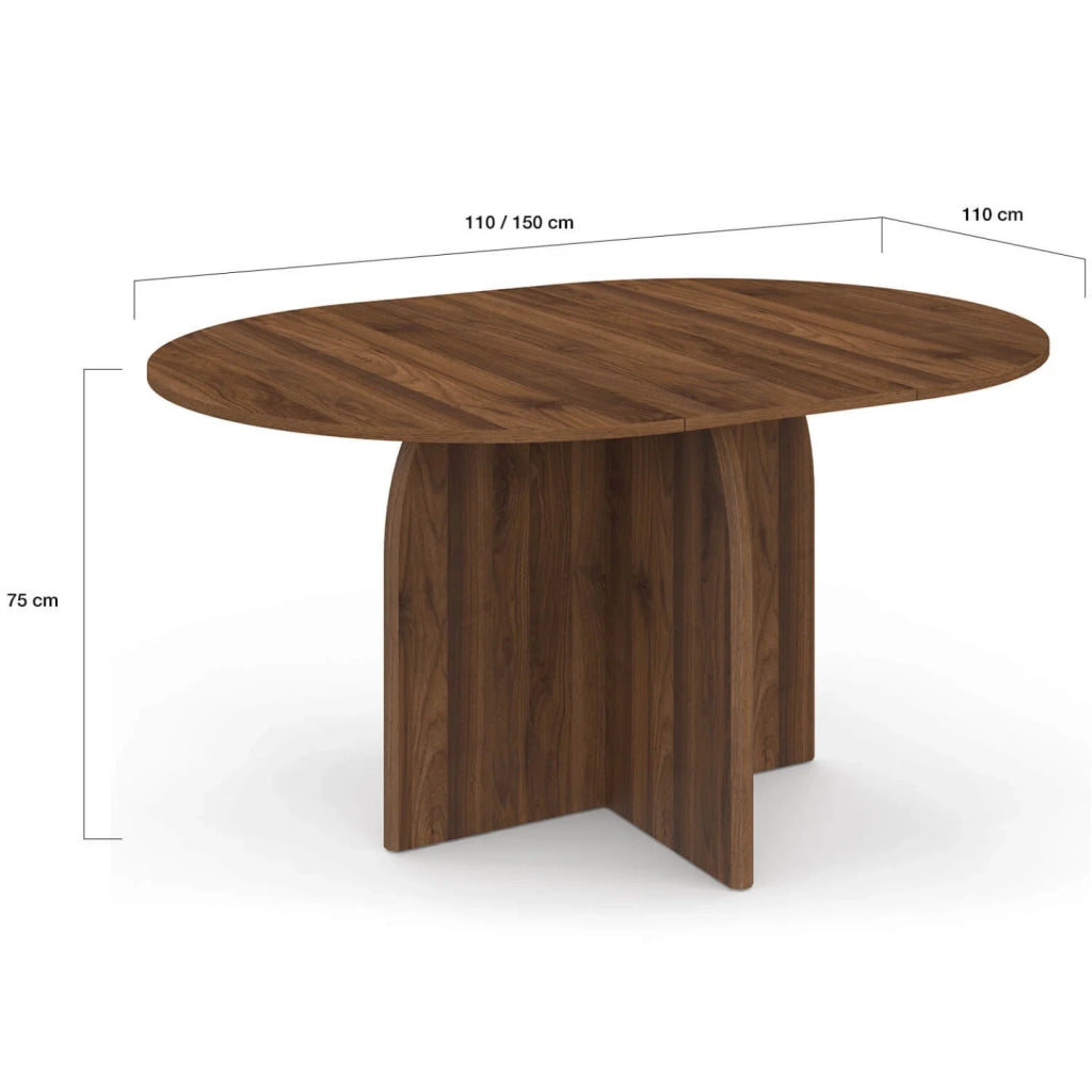 IDMarket - Tavolo da pranzo allungabile rotondo in stile Japandi EDITH, da 4 a 8 persone, con piede centrale dal design arrotondato in noce