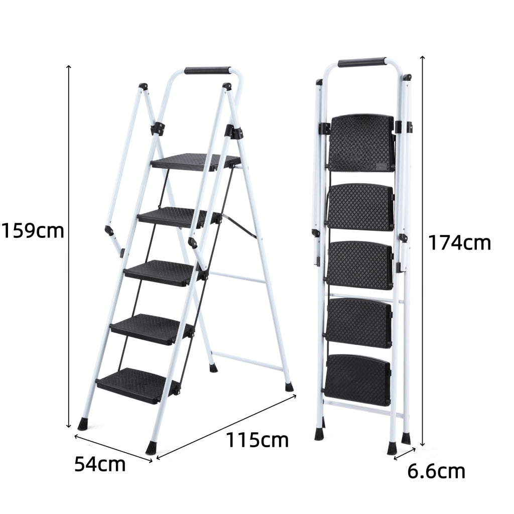 Scala, sgabello pieghevole con scala, con ampi pedali antiscivolo, scala in acciaio, con maniglia di sicurezza antiscivolo, sgabello portatile leggero