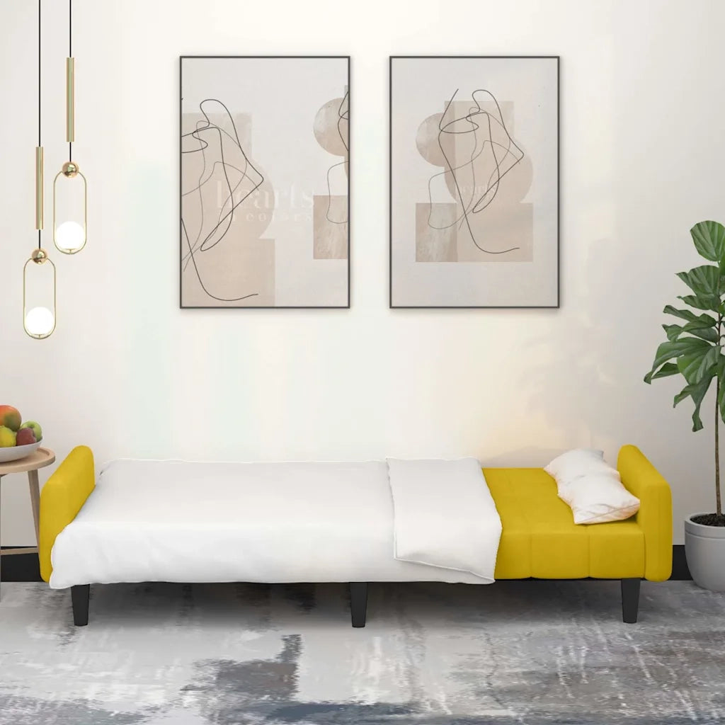 Divano Letto a 2 Posti Giallo in Velluto 375781