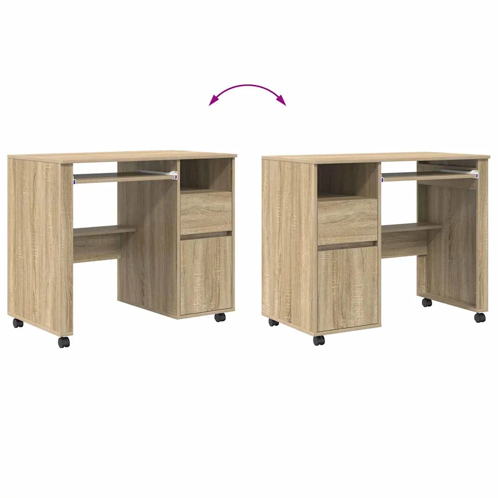 Scrivania | Tavolo da Ufficio con Ruote con cassetto Rovere Sonoma 91 x 50 x 77 cm