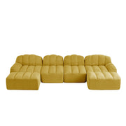Divano modulare angolare 4 posti con chaise longue e pouf; in fleece granulare giallo