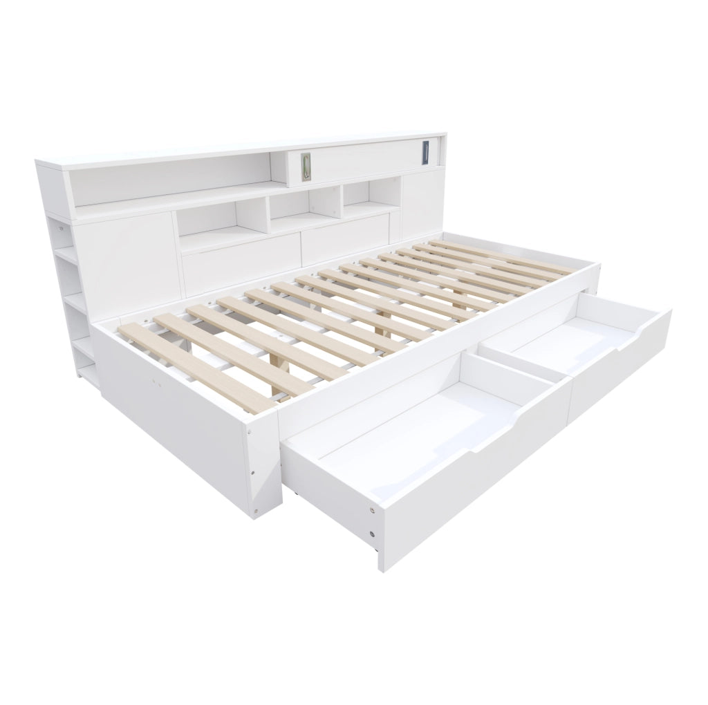 Letto 140x190 cm con cassetti e armadi in MDF bianco