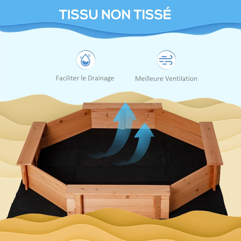 Sandbox in legno massello, ottagonale, 140x140x21.5 cm, con bache e copertura ¨C Minimal ¨C arancione