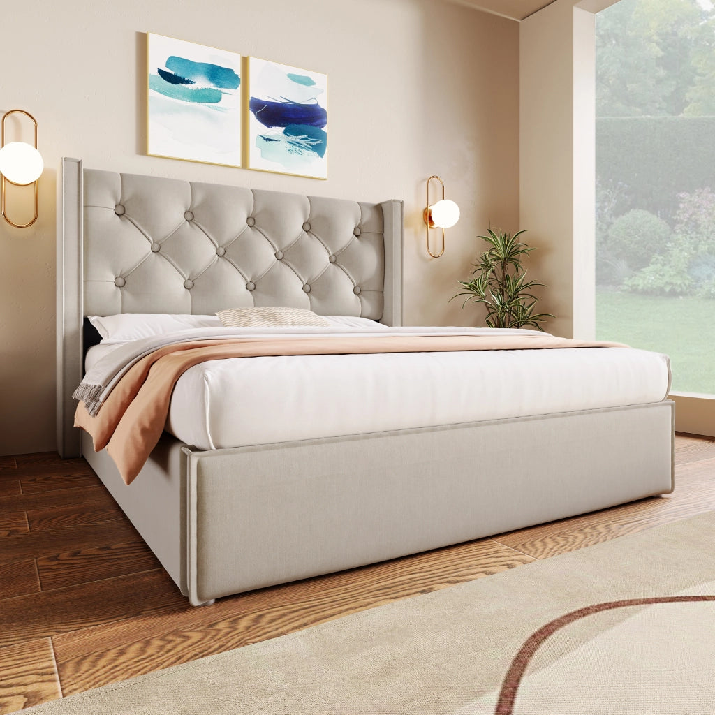 letto imbottito cotone grigio chiaro 140x200 cm