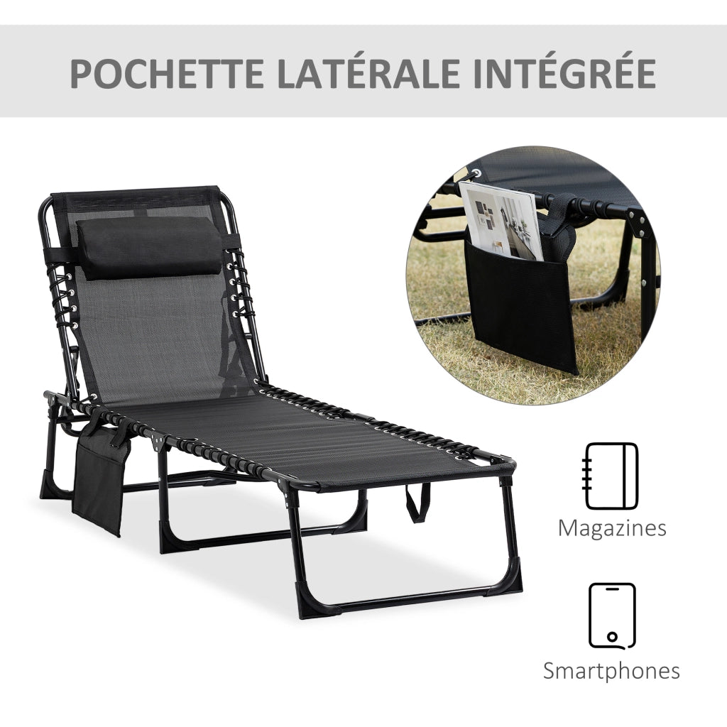 Chaise Longue Relax con Schienale Regolabile e Testiera Rimovibile ¨C Minimal ¨C Nero 189x58x30 cm