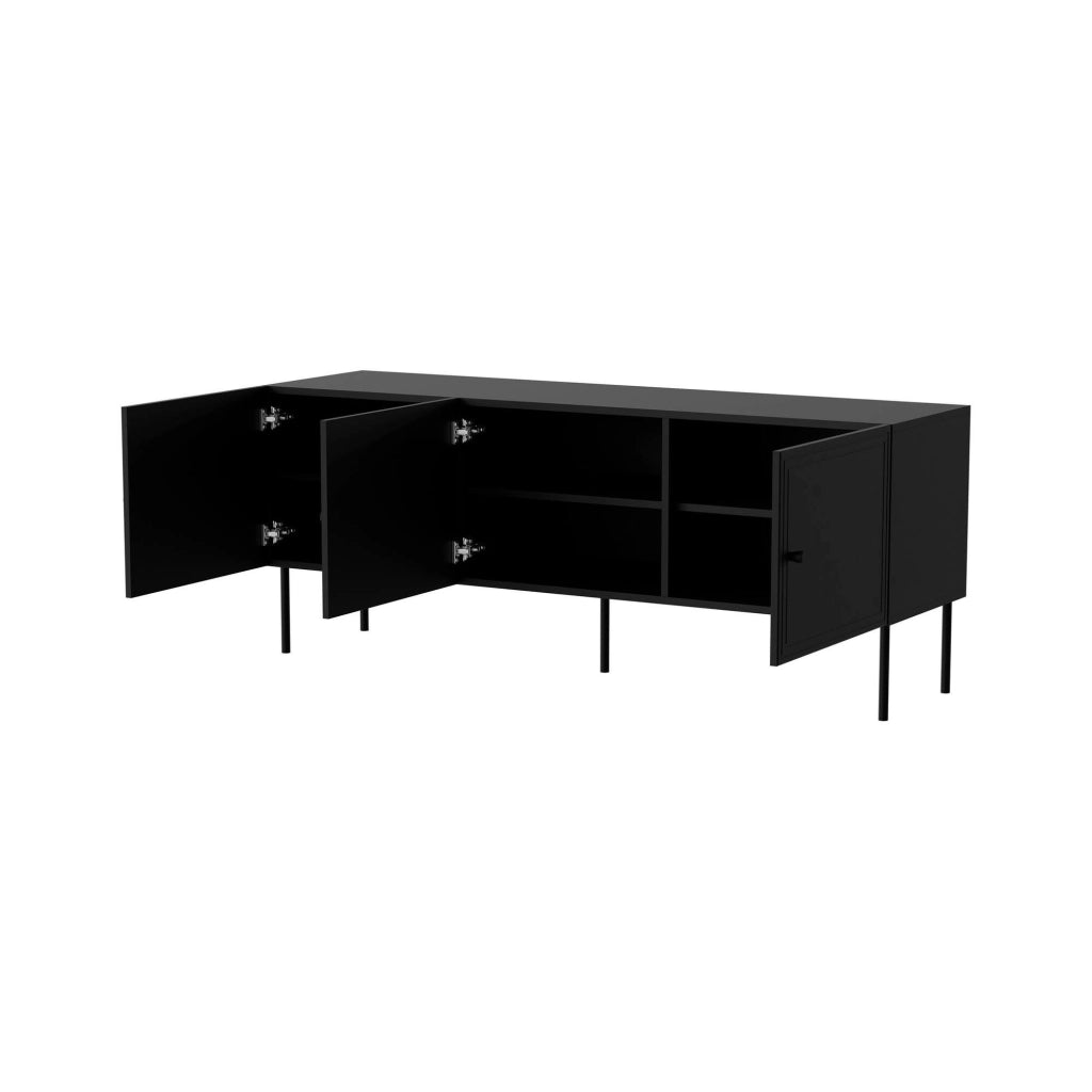 Mobile porta TV Sarzana, Madia da salotto con tre ante battenti, Rialzato da terra, 151x40 h60 cm, Nero