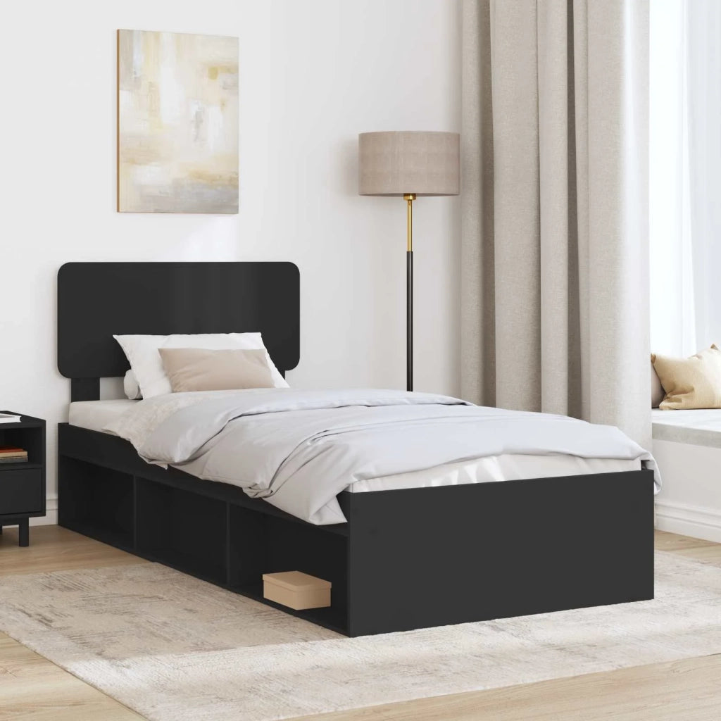 Struttura del letto con testiera Nero 90 x 190 cm Pino massello 3412133