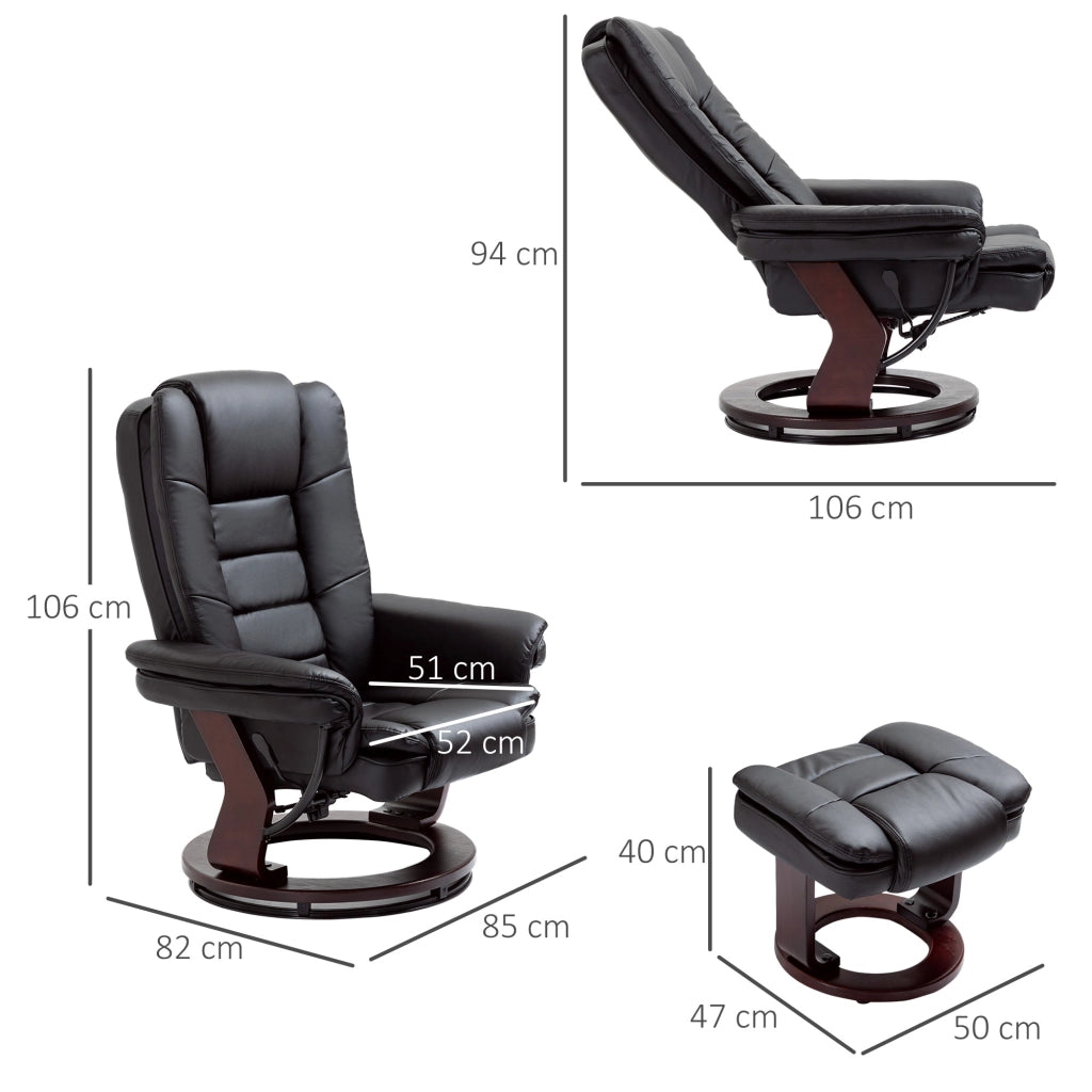 Set Poltrona Relax e Pouf Poggiapiedi, Girevole a 360¡ã e Reclinabile, Similpelle PU
