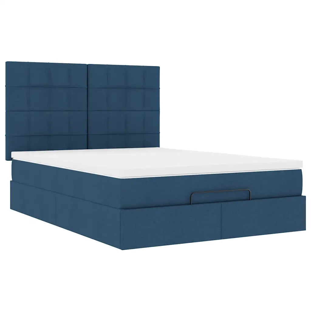 Struttura Letto Pouf con Materasso Blu 140x200cm in Tessuto 3314016