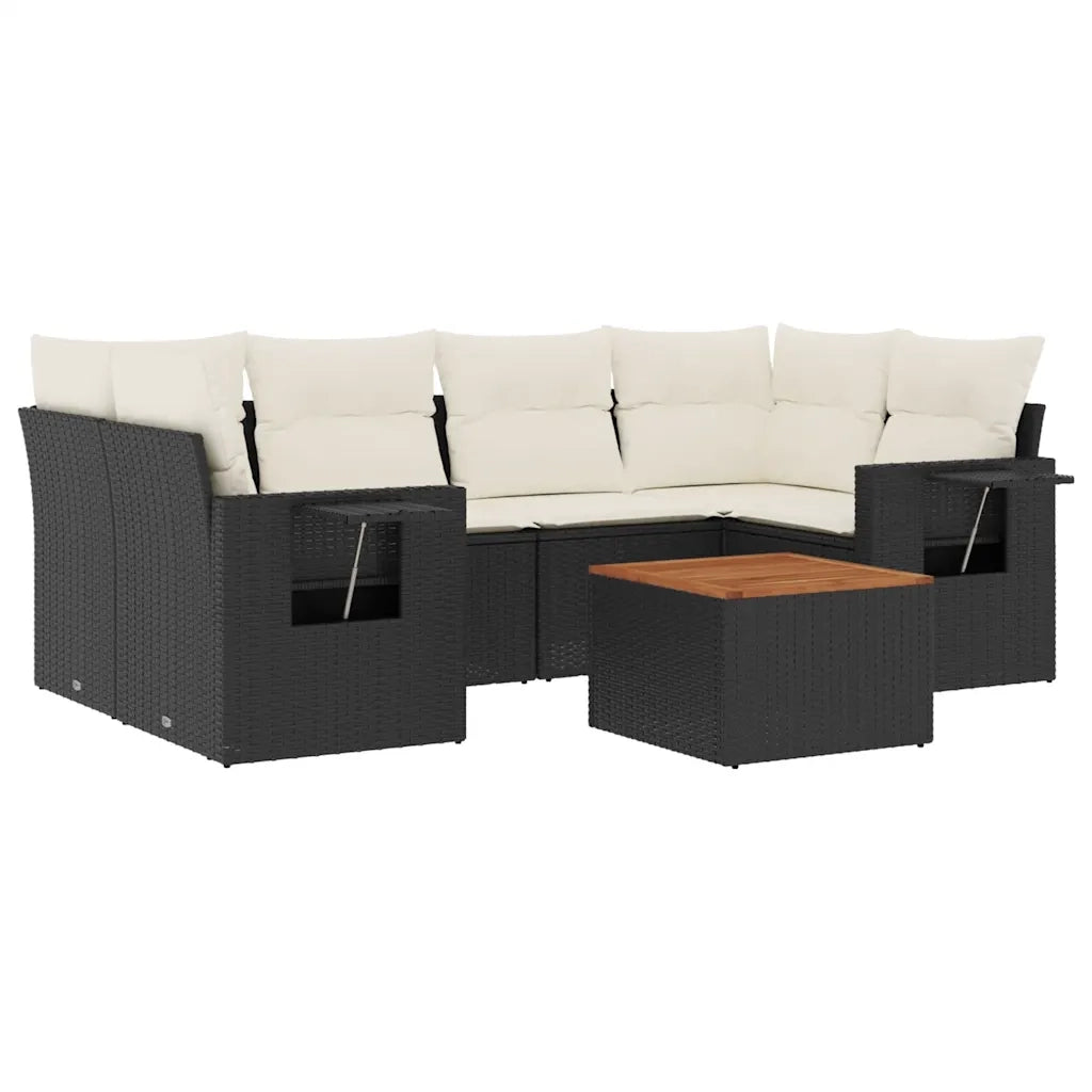 Set Divani da Giardino con Cuscini 7pz Nero Polyrattan 3256791