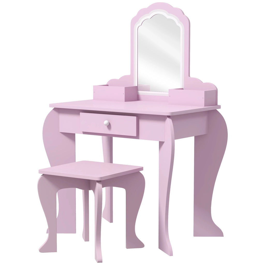 Toeletta con Specchio e Sgabello ¨C Xylo ¨C Legno Rosa con Cassetto