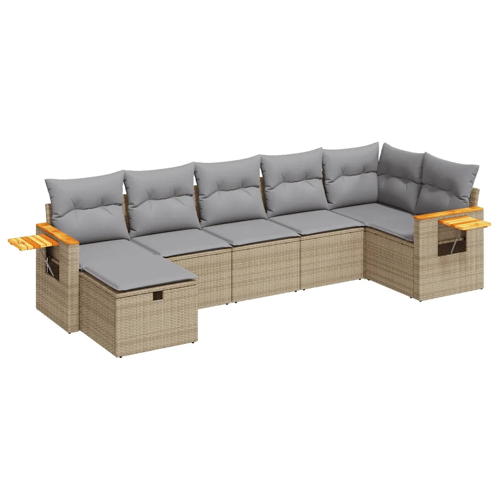 Set Divani da Giardino 7 pz con Cuscini Beige in Polyrattan 3325986