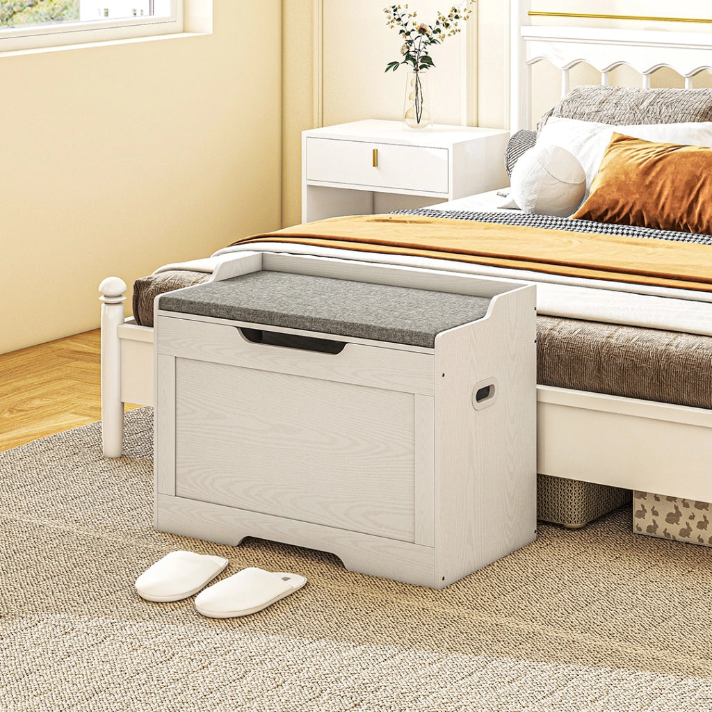 Panca Contenitore in Legno con Cuscino ¨C zephmum ¨C Bianco 75x40x56