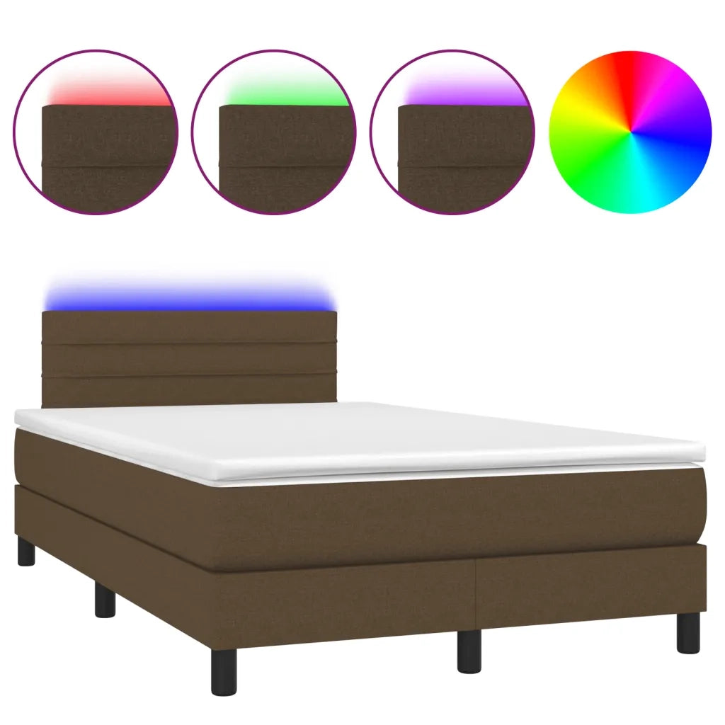 Letto a Molle Materasso e LED Marrone Scuro 120x200 cm Tessuto 3133224