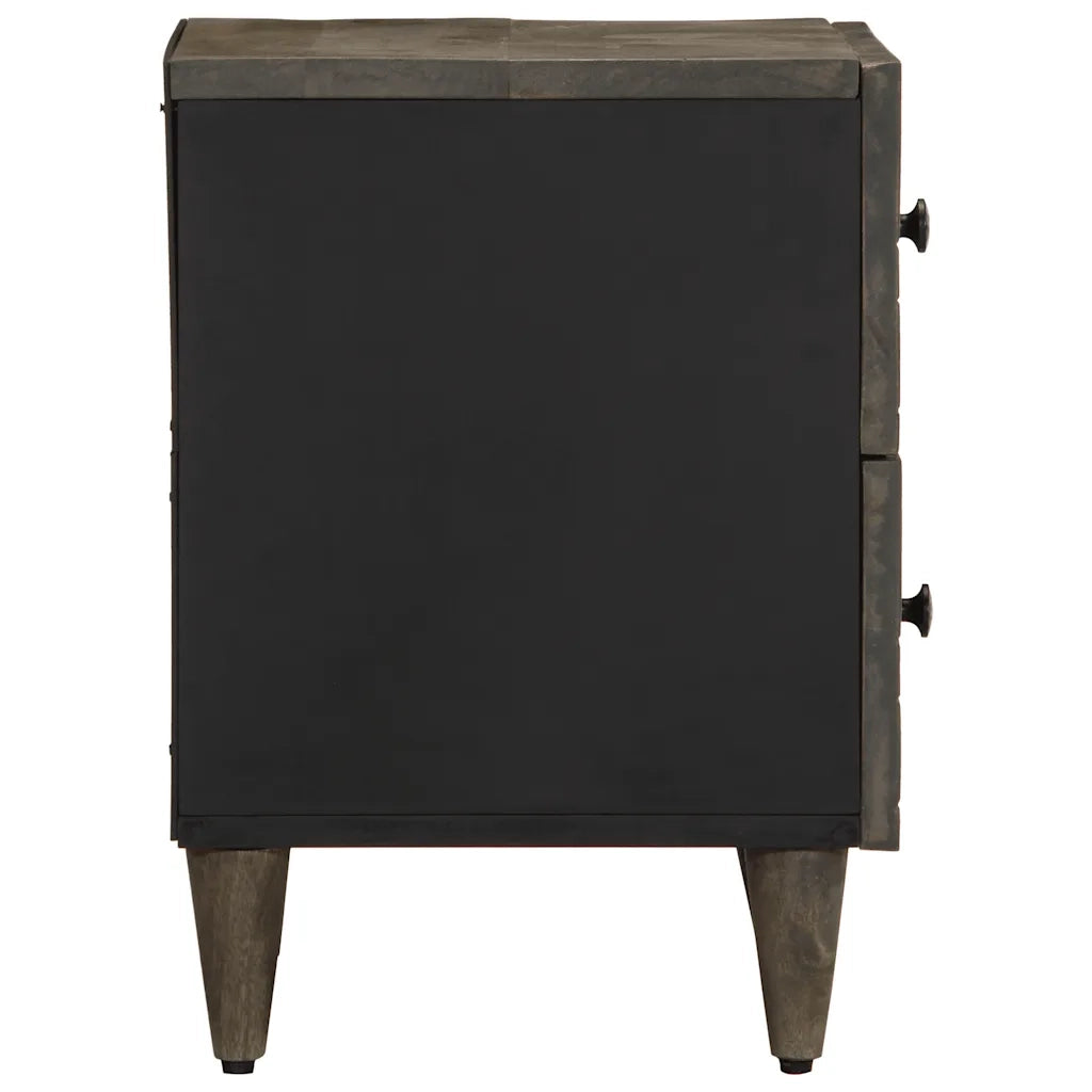 Set di 2 Comodini | Armadio da Notte | Mobiletto da notte Grigio Chiaro 40x33x46 cm in Legno Massello Mango