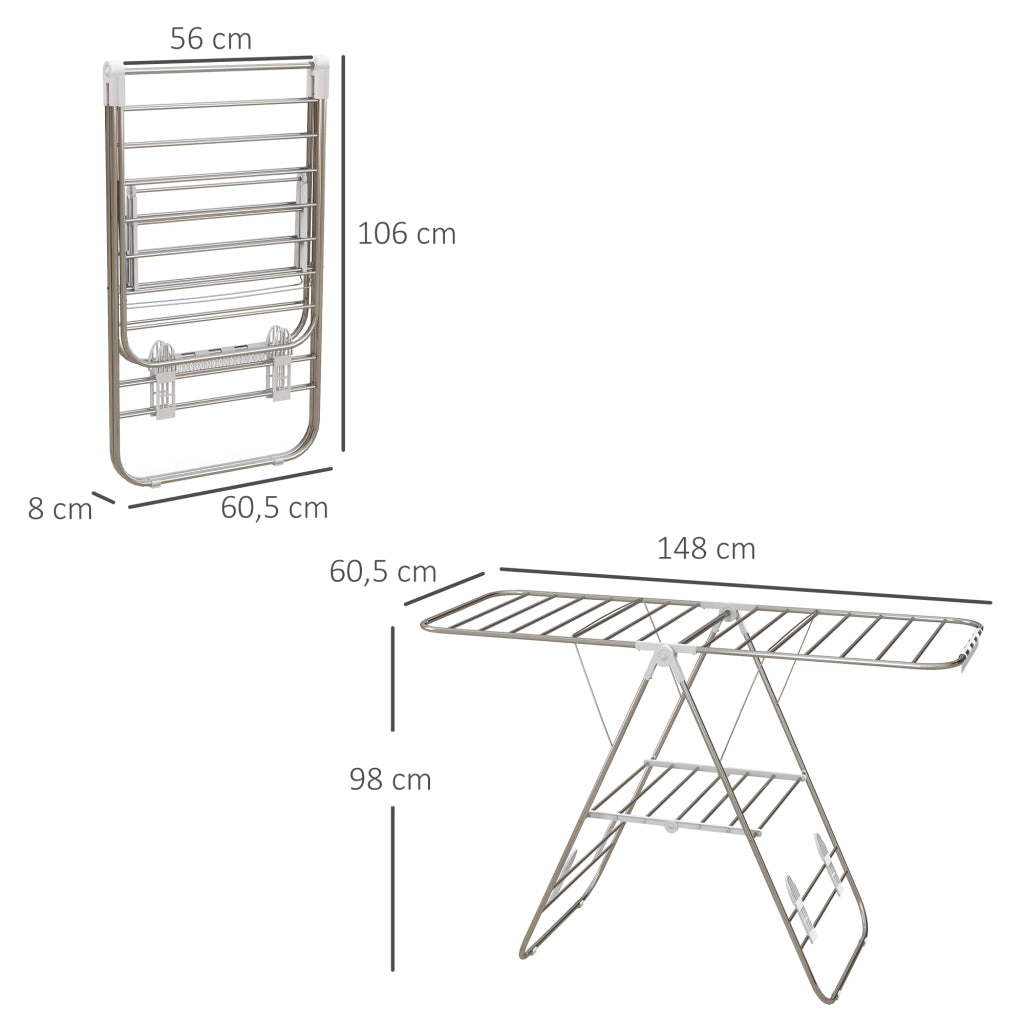 Stendibiancheria Pieghevole 2 Livelli Regolabile ¨C zephmum ¨C Grigio 148x60.5x98 cm